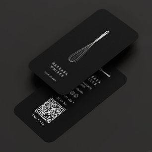 Carte De Visite Fouet minimal noir et argent pour pâtissier traite