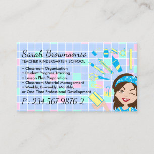 Carte De Visite Fournisseuse d'école dame dessin animé