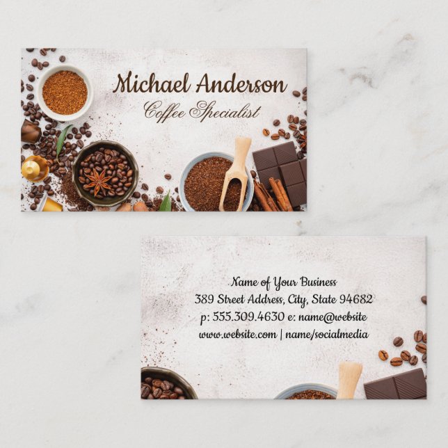 Carte De Visite Fournitures de fabrication de café sur table (Devant / Derrière)