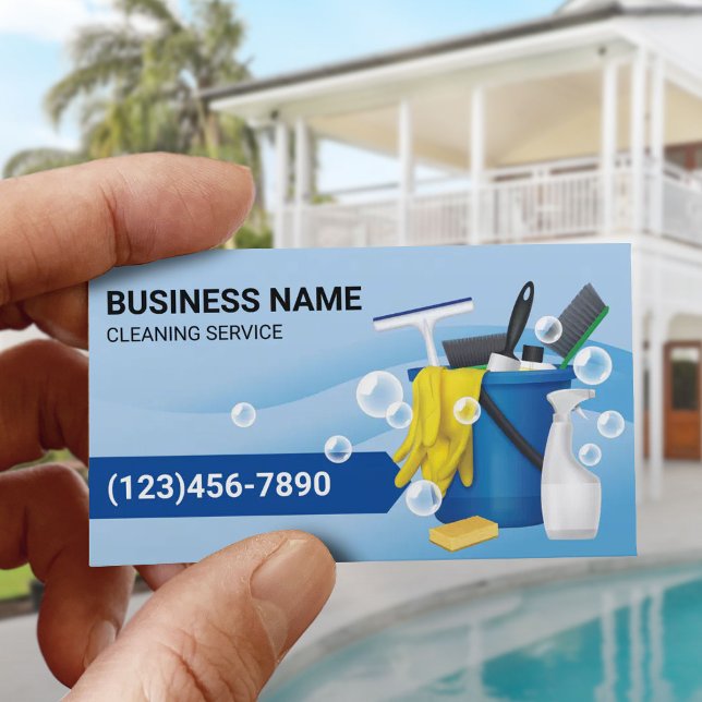 Carte De Visite Fournitures de nettoyage Service de ménage Courbes (Créateur téléchargé)