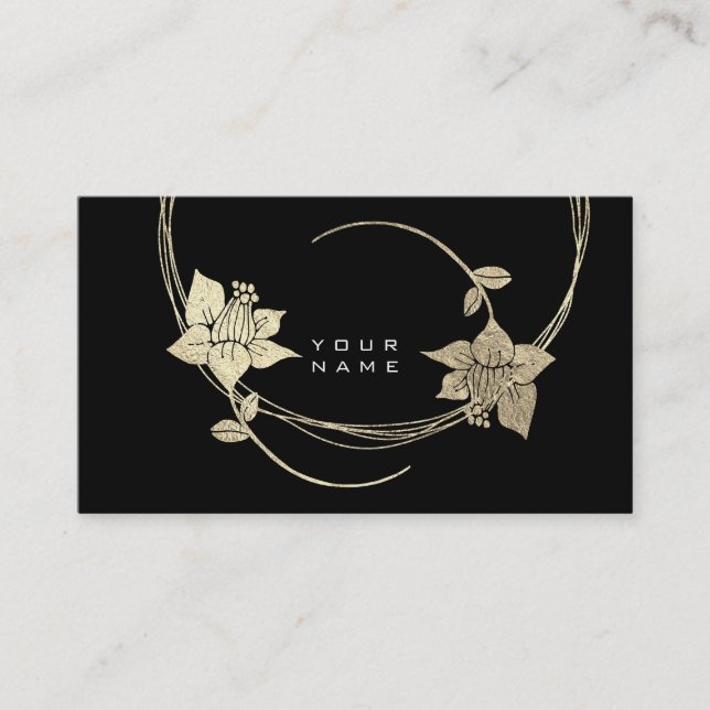 Carte De Visite Foxier Gold Rose Black White Floral Glam (Devant)