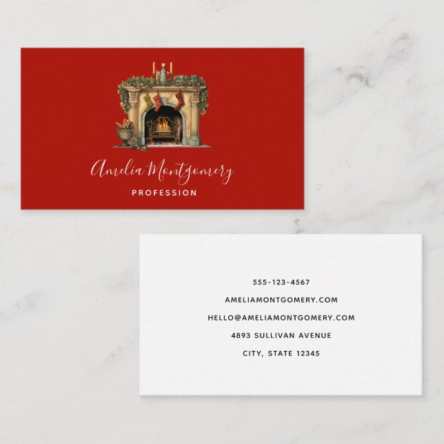 Carte De Visite Foyer victorien cosy Noël (Devant / Derrière)