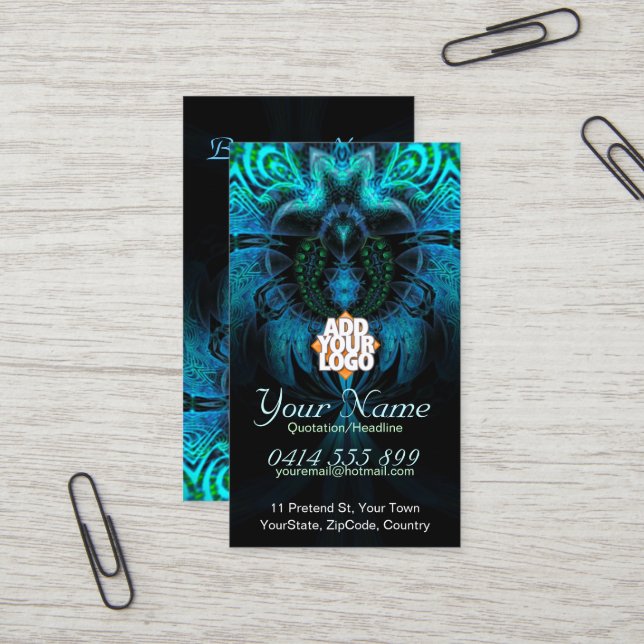 Carte de visite fractal de la veuve bleue (Devant/Arrière en situation)