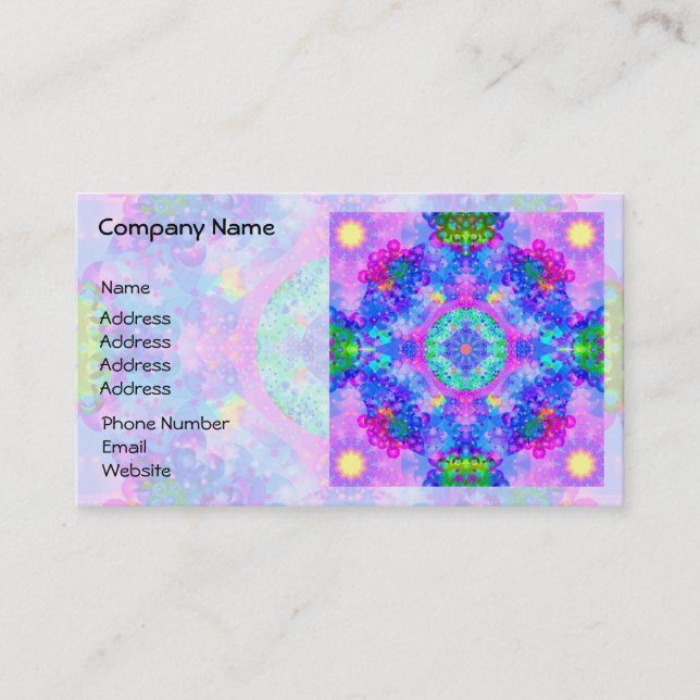 Carte De Visite Fractale pourpre et verte de kaléidoscope (Devant)