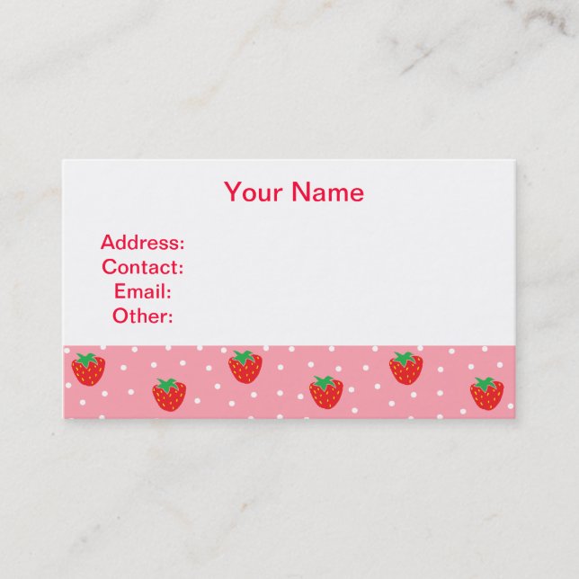 Carte De Visite Fraises et Pois roses (Devant)