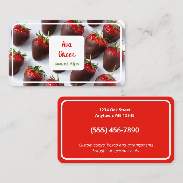 Carte De Visite Fraises recouvertes de chocolat (Devant / Derrière)