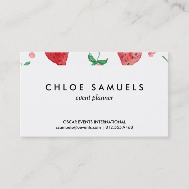 Carte De Visite Fraises rose et baies peintes par rouge (Devant)