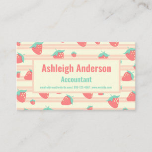 Carte De Visite Fraises rose mignonne Pastel et Motif à la crème