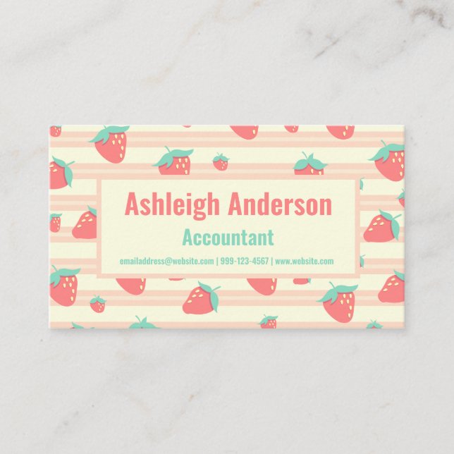 Carte De Visite Fraises rose mignonne Pastel et Motif à la crème (Devant)