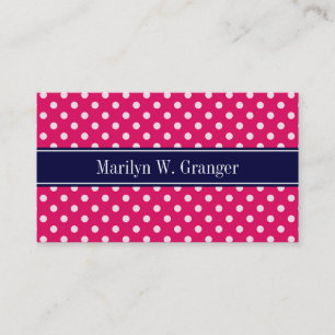 Carte De Visite Framboise Blanc Pois Marine Nom bleu Monogramme