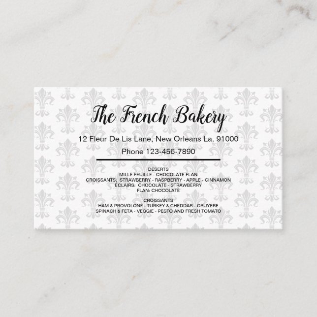 Carte De Visite Français Bakery Fleur De List Theme (Devant)