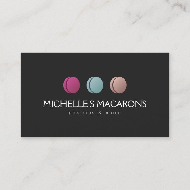 Carte De Visite Français Gourmet Macaron Trio Logo Boulangerie, Ca (Devant)