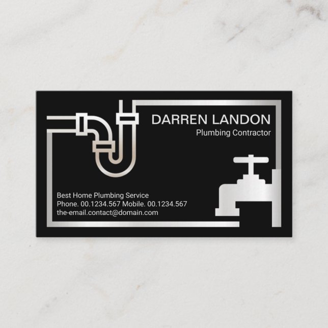 Carte De Visite Frappe Retro Pipe Faucet Frappe Bordure Plumbing (Devant)