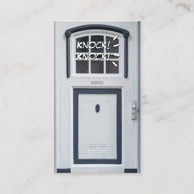 Carte De Visite Frapper sur la porte blanche drôle d'ouverture d'a (Devant)