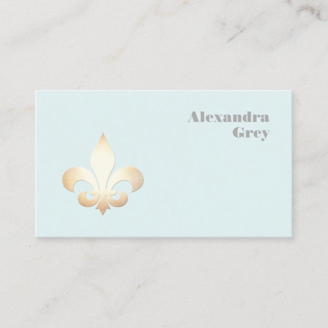 Carte De Visite French Gold Leaf Fleur de lis Light Blue (Devant)