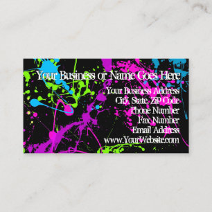 Carte De Visite Fresh Retro Neon Paint Splatter sur Black 80s Part