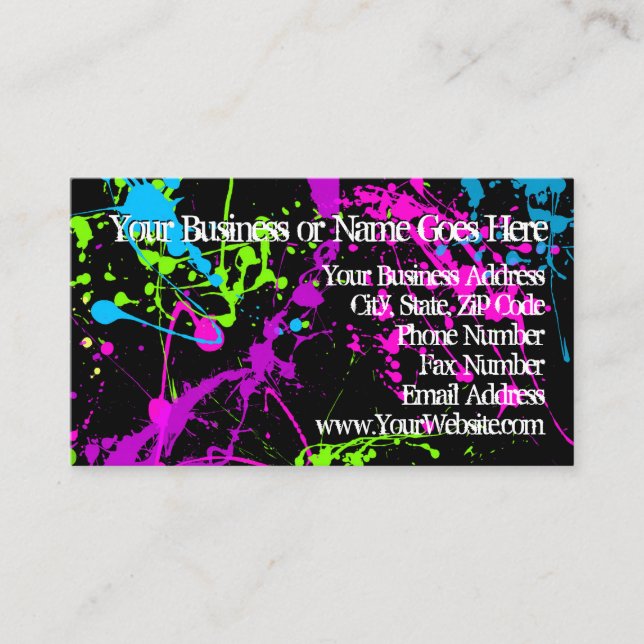 Carte De Visite Fresh Retro Neon Paint Splatter sur Black 80s Part (Devant)