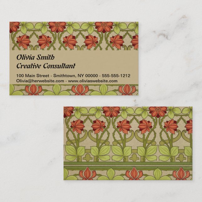 Carte De Visite Frieze Bordure Art Nouveau Floral (Devant / Derrière)
