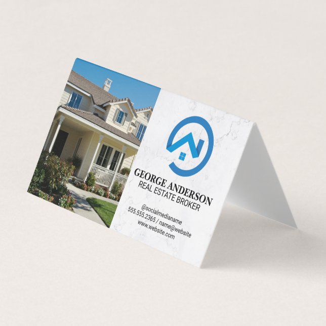 Carte De Visite Front Yard Home | Modern Blue Real Estate Logo (Devant)