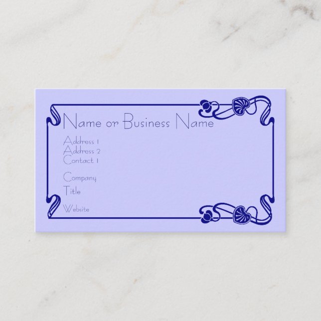 Carte de visite frontalier bleu foncé Art déco (Devant)