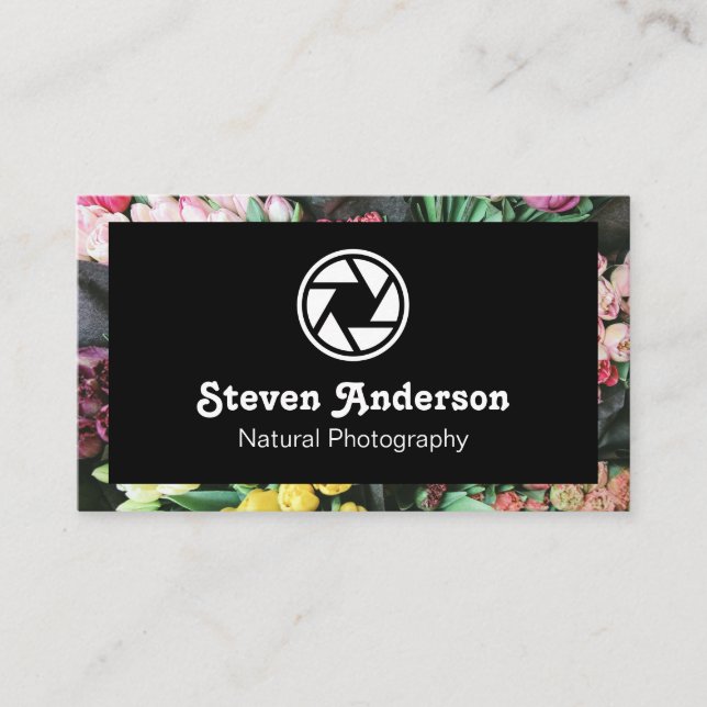 Carte De Visite Frontière florale | Logo de la caméra (Devant)