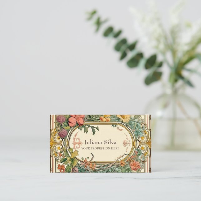 Carte De Visite Frontière ornementale fleur sauvage (Debout devant)