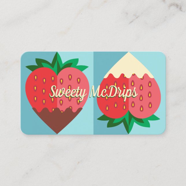 Carte De Visite fruit de fraise recouvert de chocolat noir et blan (Devant)