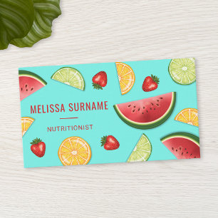 Carte De Visite Fruits Colorés Sur Fond Bleu Nutritionniste Diétét