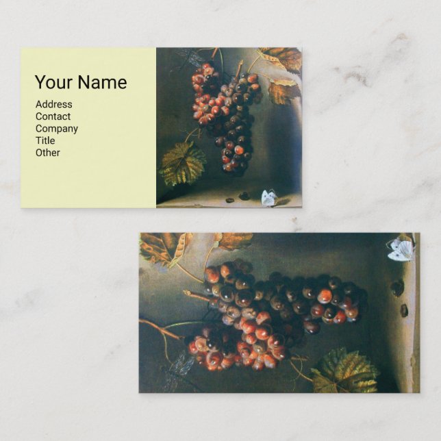 Carte De Visite FRUITS DE SAISON, Raisins Rouges Hangés, Papillon, (Devant / Derrière)