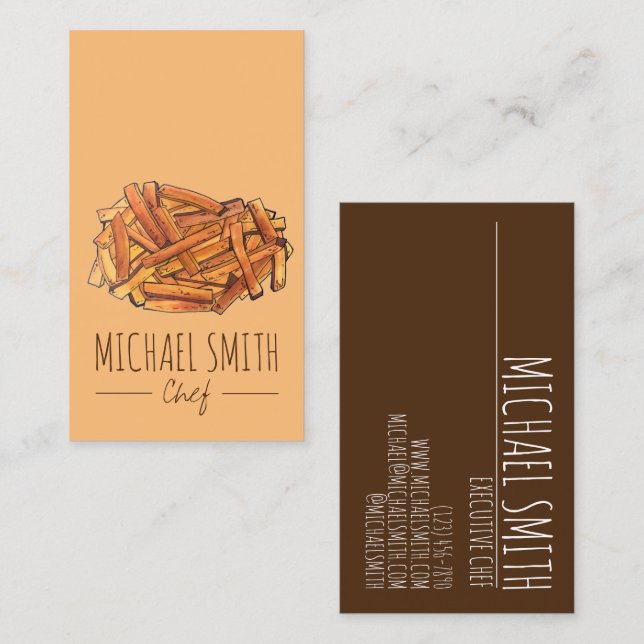 Carte De Visite Fry Steak Fries frites Pommes de terre Chips Chef (Devant / Derrière)