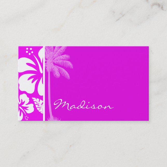 Carte De Visite Fuchsia Hawaiian Tropical Hibiscus; palm (Devant)