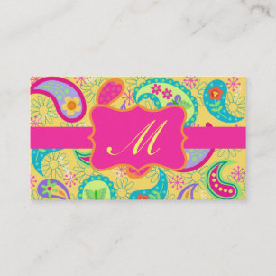 Carte De Visite Fuchsia jaune rose moderne Paisson Monogramme