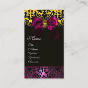 CARTE DE VISITE FUCHSIA RIBBON OR NOIR JAUNE DOMMASQUE MONOGRAMME