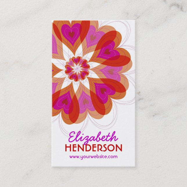 Carte De Visite Fuchsia rose Valentine Fleur Love Coeurs Moderne (Devant)