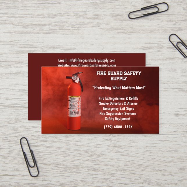 Carte De Visite Fumée rouge et extincteur sécurité incendie (Devant/Arrière en situation)