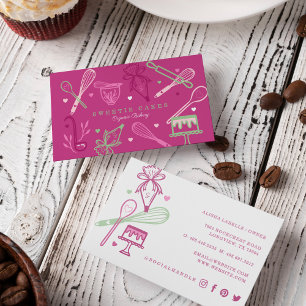Carte De Visite Fun Colorful Baking & Cuisine Ustensile rose