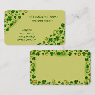 Carte De Visite Fun Lucky Green Four Leaf Clover Gold Horseshoe