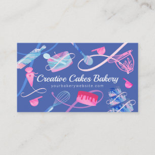 Carte De Visite Fun Pink Bleu Marbre Boulangerie Gâteaux Outils & 