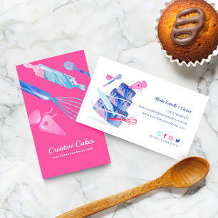 Carte De Visite Fun Pink Boulangerie en marbre bleu Outils & Usten