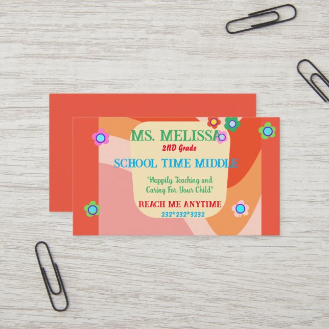 Carte De Visite Fun Retro School Style Design (Devant/Arrière en situation)