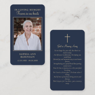 Carte De Visite Funeral Memorial Photo Gold Blue Prayer Card