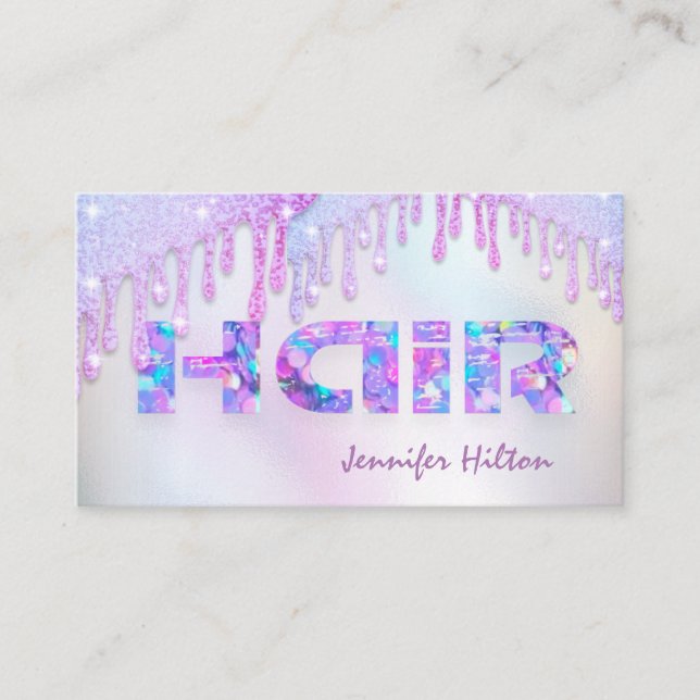 Carte De Visite Funky rétro holographic glittery goutte les cheveu (Devant)