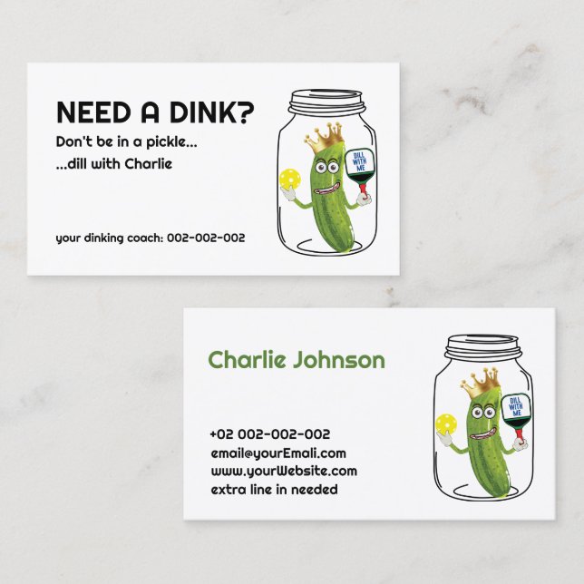 Carte De Visite 😍 🤩 🥒 Funny Dinking coach Pickleball (Devant / Derrière)
