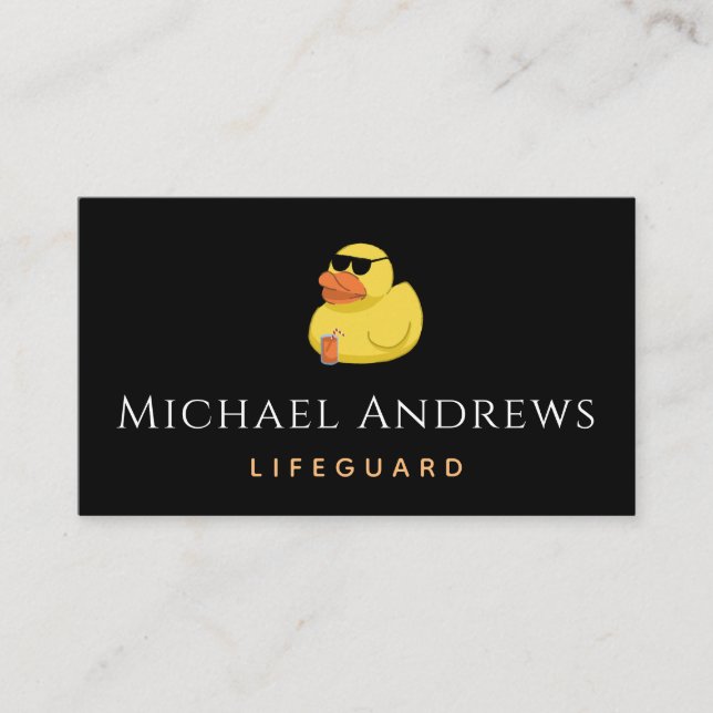 Carte De Visite Funny Jaune Canard & Cocktail Lifeguard Beach Thèm (Devant)