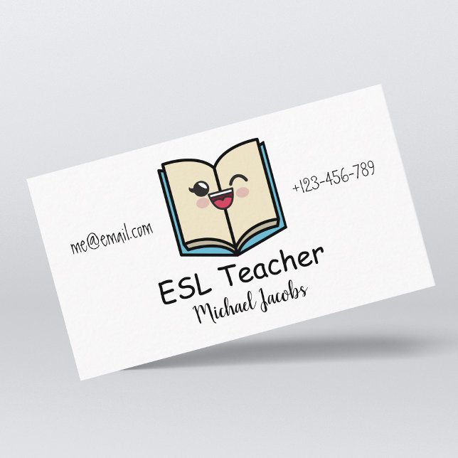 Carte De Visite Funny Kawaii Livre ESL Enseignant Anglais Enseigna (Créateur téléchargé)