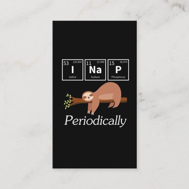 Carte De Visite Funny Science Pun Chimie Sloth Nap Lover (Devant)