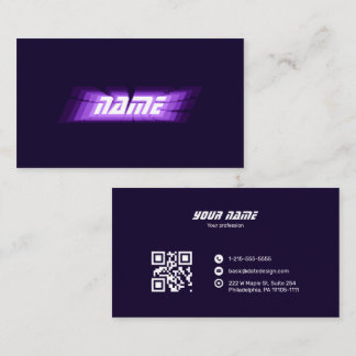 Carte De Visite Futuriste Code QR Glitch Violet Néo Consultant en