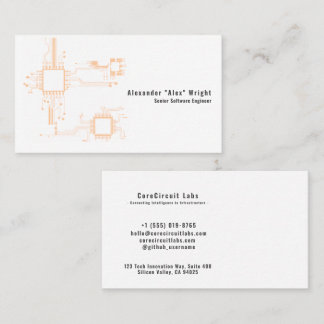 Carte De Visite Futuristic Neon Orange Circuit Board Engineer