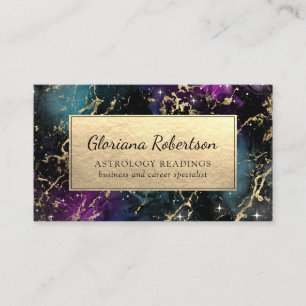 Carte De Visite Galaxie Abstraite Purple Turquoise Gold Overlay