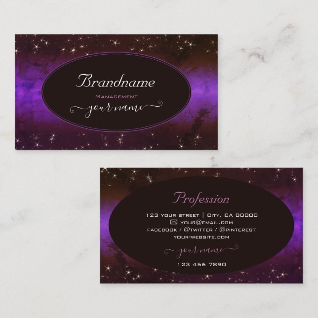 Carte De Visite Galaxie Parties scintillant violette bordeaux fonc (Devant / Derrière)